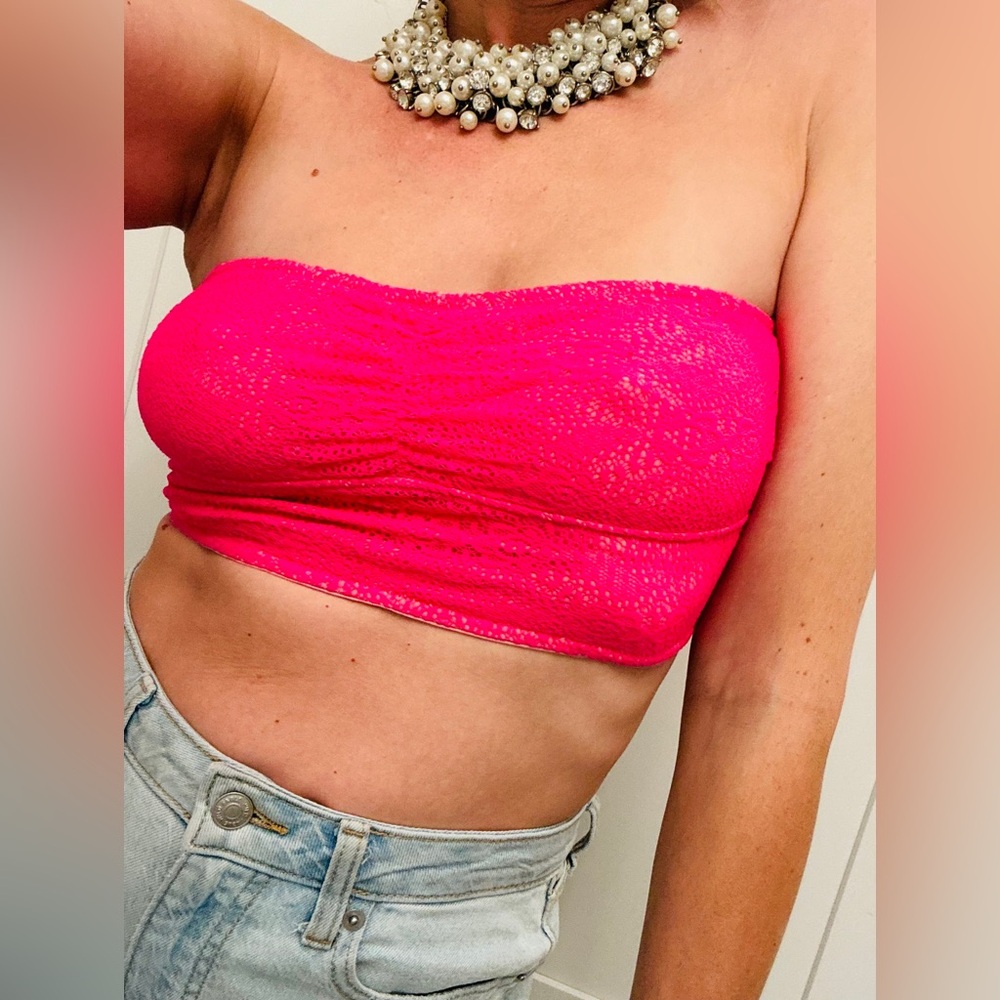 Gilly Hicks Hot Pink Lace Crop Top